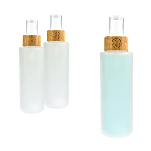 Wachsmann Frascos de vidrio con tapa de bambú , para cosmética natural sostenible , dispensador de bomba para lociones, jabón o aceites, 100 ml, grabado , 3 piezas