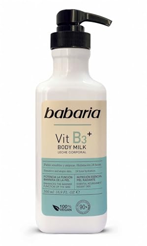 Babaria - Leche Corporal Hidratante con Vitamina B3 para Pieles Sensibles y Atópicas, Hidratación 24 Horas, Vegano - 500 ml
