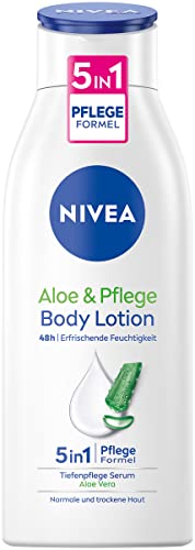 NIVEA Loción corporal de aloe y cuidado (400 ml), crema corporal para piel seca con fórmula 5 en 1 y suero de cuidado profundo, crema para la piel con aloe vera de origen natural