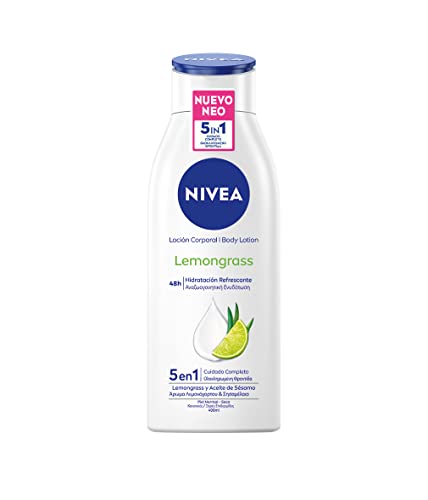 NIVEA Loción Corporal Lemongrass (400 ml), crema corporal con citronela y aceites nutritivos, crema hidratante corporal para 48 horas de hidratación refrescante y profunda