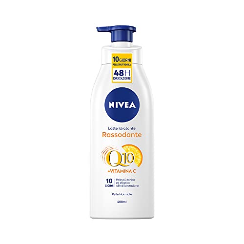 NIVEA Leche corporal hidratante reafirmante Q10 + vitamina C 400 ml, crema tonificante que reafirma la piel seca en 10 días, crema reafirmante corporal hidratante durante 48h