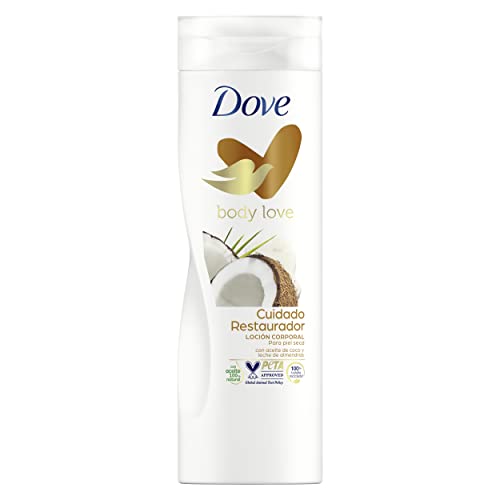 Dove Crema Hidratante Corporal Restauradora Con Aceite de Coco 100% Natural y Leche de Almendras para Piel Seca, Pack de 3 x 400 ml