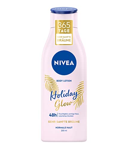 NIVEA Loción corporal Holiday Glow (200 ml), loción corporal para 48 h de humedad y un brillo natural de la piel, crema corporal con vitamina E y efecto bronceado suave