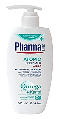 PHARMALINE Body Milk Atopic 300ml | Crema hidratante corporal para pieles atópicas o muy secas. Sin siliconas, parabenos ni sulfatos.