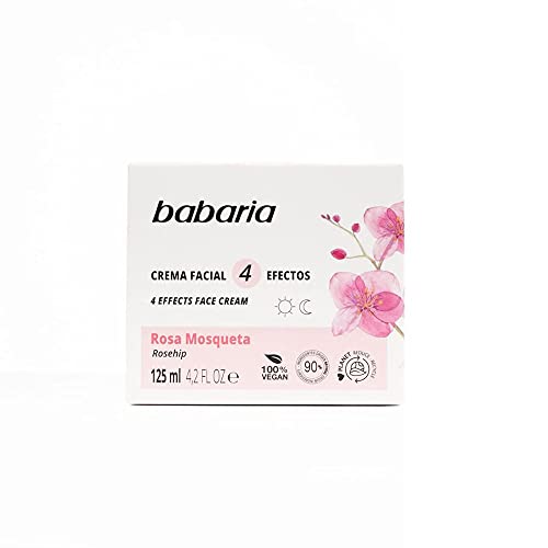 Babaria - Crema Facial para Rostro, Cuello y Escote con Rosa Mosqueta, 4 Efectos Antiarrugas, Antioxidante, Reafirmante y Protector, Unisex, Vegano - 50 ml