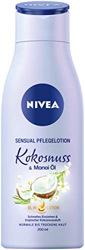 NIVEA Body Sensual - Loción para el cuidado de coco y monoi (1 unidad de 200 ml), loción corporal con aroma a coco, crema corporal para 24 horas de humedad