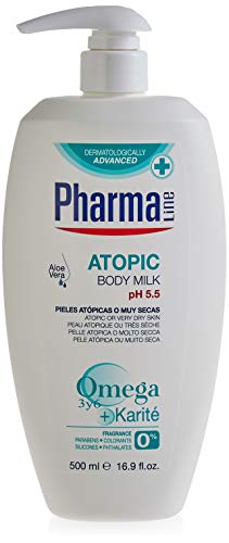 PHARMALINE Body Milk Atopic 500ml | Crema hidratante corporal para pieles atópicas o muy secas. Sin siliconas, parabenos ni sulfatos.