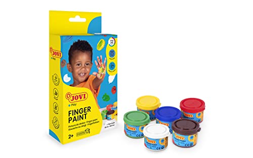 Jovi - Finger Paint, Pintura de dedos, Estuche de 6 botes de 35 ml, Colores Surtidos, A base de ingredientes naturales, Sin gluten (540B)