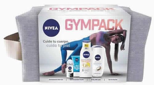 NIVEA Neceser Gimnasio Gympack, Set Para Ella Con Desodorante Roll On (1 X 50 Ml), Loción Corporal (1 X 400 Ml), Limpiador Facial (1 X 150 Ml) Y Gel De Ducha (1 X 750 Ml)