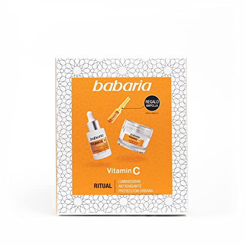 Babaria, Pack facial Vitamina compuesto por un Serum Vitamina C 30ml, una Crema Facial Vitamina C 50ml y una Ampolla Flash Facial Vitamina C 2ml