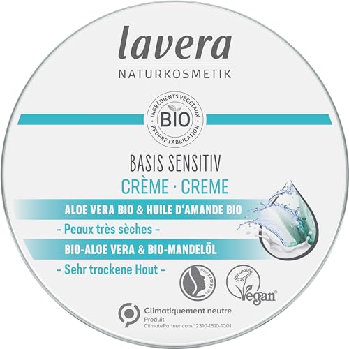 lavera Basis Sensitiv Crema – Cosméticos naturales – vegano – Aloe Vera orgánico y aceite de almendras orgánico, certificado – 150 ml