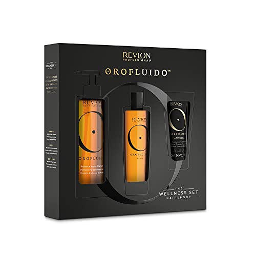 REVLON PROFESSIONAL OROFLUIDO Set de bienestar para cabello y cuerpo, champú de 240 ml, elixir de 100 ml y crema de 50 ml