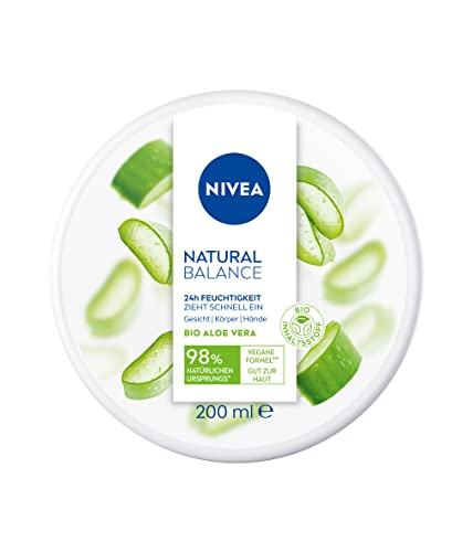 NIVEA Natural Balance Aloe Vera Crema multiusos (200 ml), crema hidratante vegana con aloe vera orgánica, crema universal para cara, cuerpo y manos