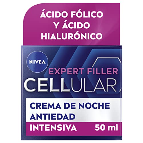 NIVEA Hyaluron Cellular Expert Filler Crema de Noche (1 x 50 ml), crema antiarrugas con ácido hialurónico y ácido fólico, crema antiedad con efecto rellenador en 24 horas