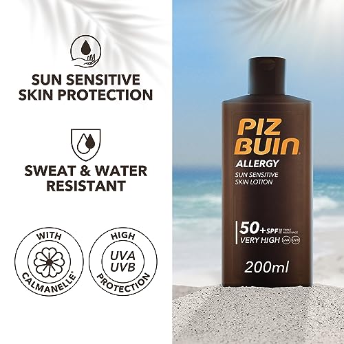 PIZ BUIN Allergy Protector Solar Corporal SPF 50+, Protección muy alta para pieles sensibles, Loción para el cuerpo, Protección UVA/UVB, Rápida absorción, 200 ml